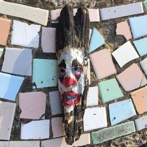 Hand Painted Driftwood Tiki God Decor Wood Unique Decor Island Warlock Clown